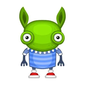Funny Cartoon Green Alien. Vector Stock Illustration