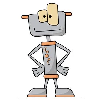 Funny cartoon hand drawn robot. Illustration for kids. Stock Illustration