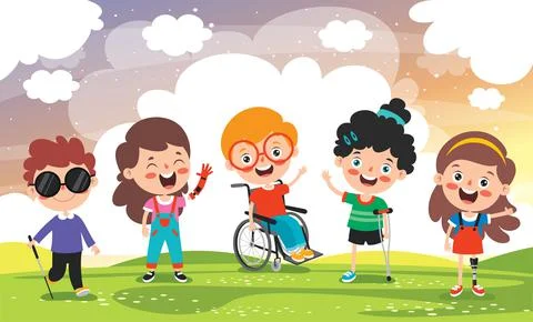 Funny Cartoon Handicapped Kid Posing Stock Illustration
