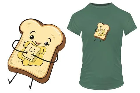 Funny cartoon of a happy bread slice hugging butter. Vector illustration 스톡 일러스트
