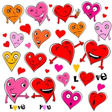 Funny cartoon hearts. Stock Illustration