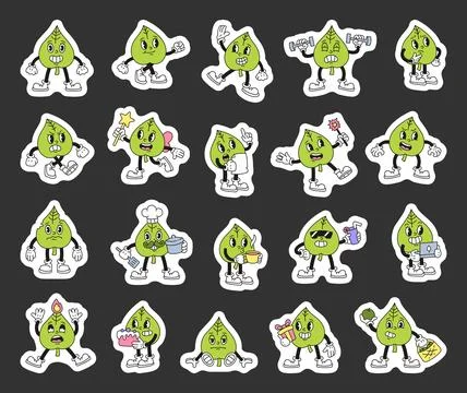 Funny cartoon leaf character set Illustrazione stock