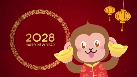 Funny cartoon monkey mascot holding gold sycee animation video Stock Footage 345974705