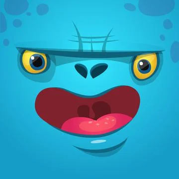 Funny cartoon monster face Vector Halloween monster avatar Stock Illustration