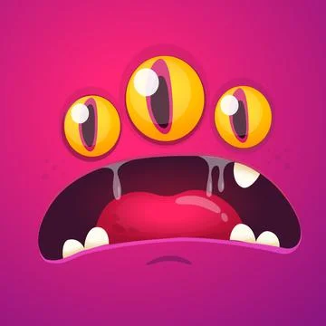 Funny cartoon monster face. Vector Halloween monster square avatar Stock Illustration