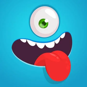 Funny cartoon monster face. Vector monster square avatar Stock Illustration