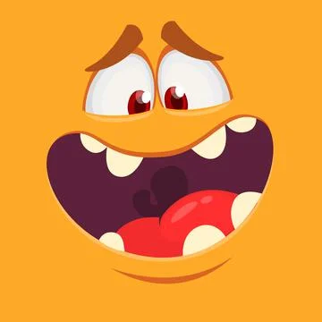 Funny cartoon monster face. Vector monster square avatar Stock Illustration