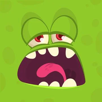 Funny cartoon monster face. Vector monster square avatar Stock Illustration