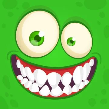 Funny cartoon monster face. Vector monster square avatar Stock Illustration