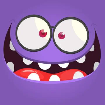 Funny cartoon monster face. Vector monster square avatar Stock Illustration