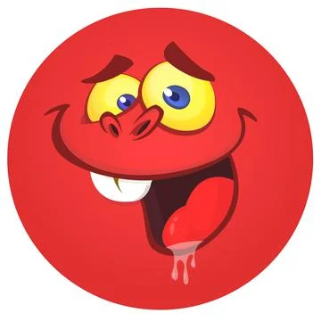 Funny cartoon monster face. Vector Halloween monster round avatar. Stock Illustration