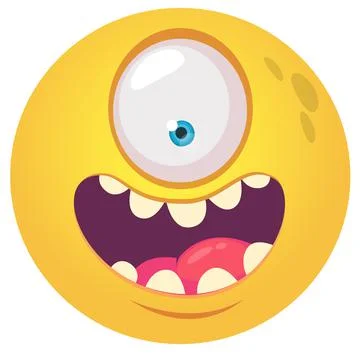 Funny cartoon monster face. Vector Halloween monster round avatar. Stock Illustration