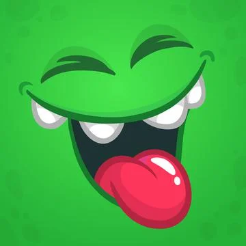 Funny cartoon monster face. Vector monster square avatar Stock Illustration
