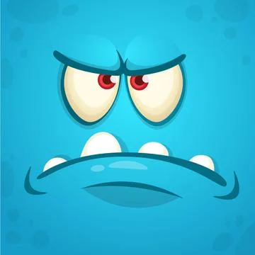 Funny cartoon monster face. Vector monster square avatar Stock Illustration