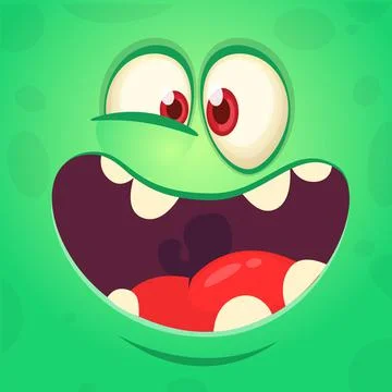 Funny cartoon monster face. Vector Halloween monster square avatar. Stock Illustration