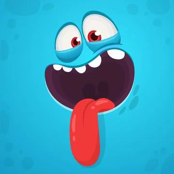Funny cartoon monster face. Vector monster square avatar Stock Illustration