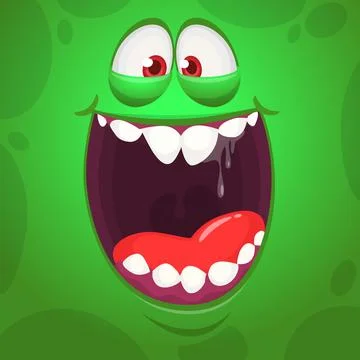 Funny cartoon monster face. Vector monster square avatar Stock Illustration