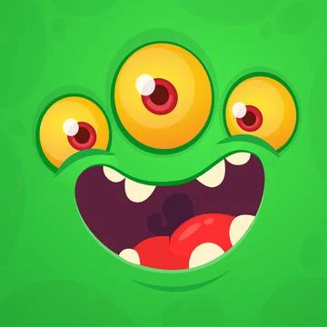 Funny cartoon monster face. Vector monster square avatar Stock Illustration