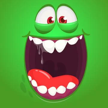 Funny cartoon monster face. Vector monster square avatar Stock Illustration
