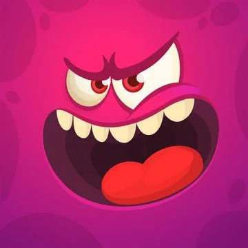 Funny cartoon monster face. Vector monster square avatar Stock Illustration