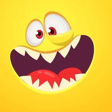Funny cartoon monster face. Vector Halloween monster square avatar. Stock Illustration