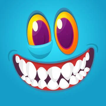 Funny cartoon monster face. Vector monster square avatar Stock Illustration