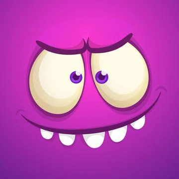 Funny cartoon monster face. Vector monster square avatar Stock Illustration