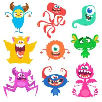 Funny cartoon monsters set. Vector illustration Stock Illustration