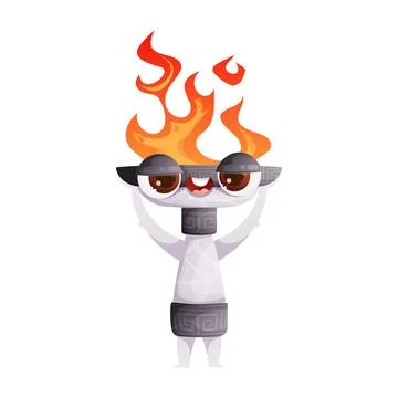 Funny Cartoon Olympic Torch Character, Flamebearer With Big Eyes And Smile. Stock Illustration