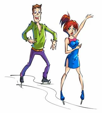 Funny cartoon Pair figure skating. Ice show Stock Illustration