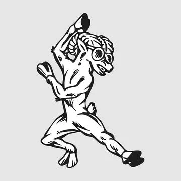 Funny Cartoon Ram Character Dancing and Wearing Glasses Ilustração Stock
