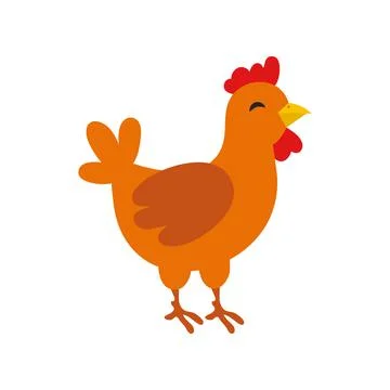Funny cartoon red hen, vector illustration isolated on white background. Cute Stock Illustration