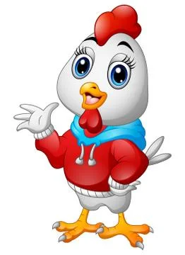 Funny cartoon rooster in a red jacket waving Stock Illustration