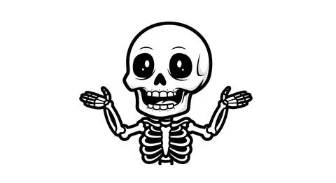 Funny Cartoon Skeleton with Open Arms and Big Smile, Vector Illustration Illustrazione stock