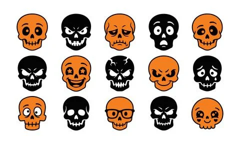 Funny cartoon skull set with various facial expressions for Halloween themes Illustrazione stock