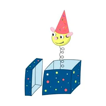 A funny cartoon spring in a festive cap - with a head, eyes, ears and a mouth Stock Illustration