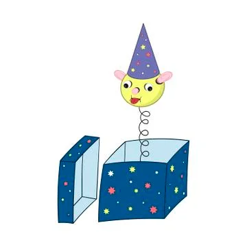A funny cartoon spring in a festive cap - with a head, eyes, ears and mouth l Stock Illustration