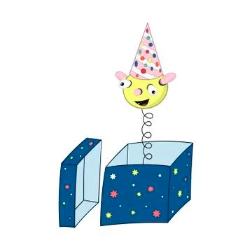 A funny cartoon spring in a festive cap - with a head, eyes, ears and mouth l Stock Illustration