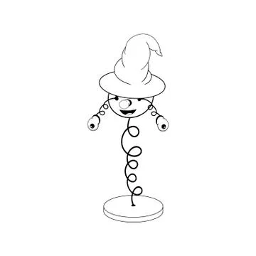 Funny cartoon spring in a wizard s hat - with head, eyes and mouth, stands on Stock Illustration