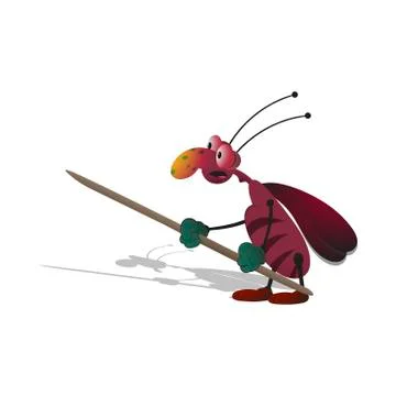 Funny cartoon thin cockroach armed with a toothpick. Isolated illustration on Stock Illustration