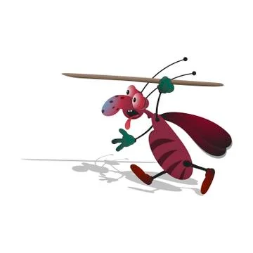 Funny cartoon thin cockroach, armed with a toothpick, runs out sticking out h Stock Illustration