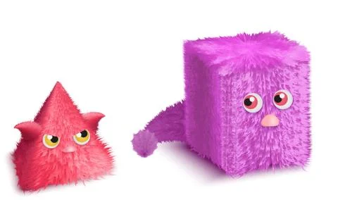 Funny cartoon triangle and rectangle monsters characters set. Realistic cute Stock Illustration