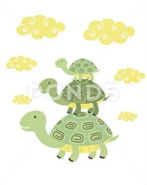 Funny cartoon turtle print Stock Illustration