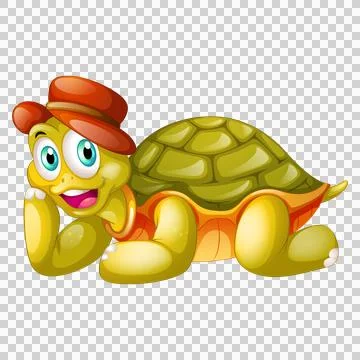 Funny cartoon turtle wearing hat lying down isolated. Stock-Illustration