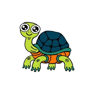 Funny cartoon turtle on white background. Stock Illustration
