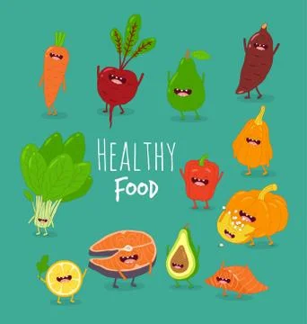 Funny cartoon vegetable , healthy food Stock Illustration