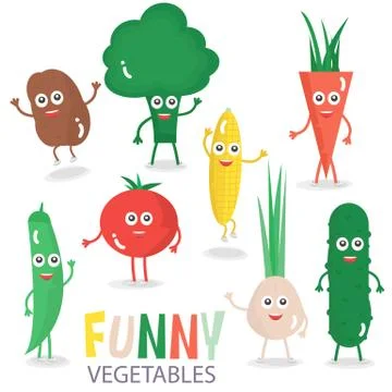 Funny cartoon vegetables set. Vector illustration Illustrazione stock