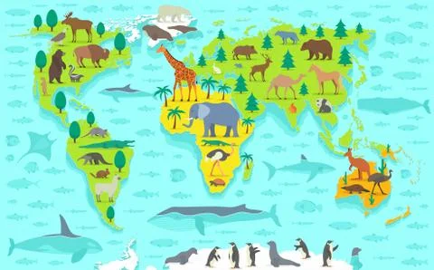 Funny cartoon world map Stock Illustration