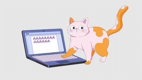 Funny cat accidentally typing on laptop 2D character animation Stock Footage 337408225