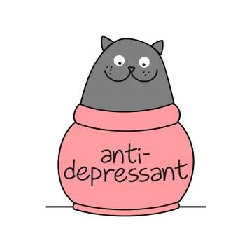 Funny cat with antidepressant text Stock Illustration